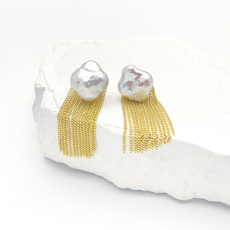 ZHONGTAI Sweet and little fresh earrings 42mmx13mm French minimalist temperament earrings, high-end feel chain tassel earrings, niche high-end feel earrings