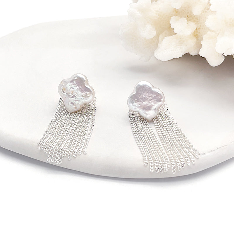 ZHONGTAI Sweet and little fresh earrings 42mmx13mm French minimalist temperament earrings, high-end feel chain tassel earrings, niche high-end feel earrings