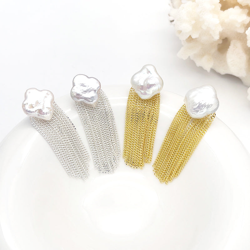 ZHONGTAI Sweet and little fresh earrings 42mmx13mm French minimalist temperament earrings, high-end feel chain tassel earrings, niche high-end feel earrings