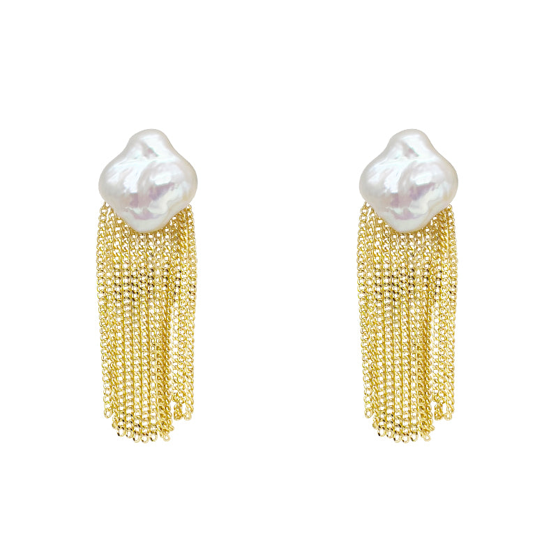 ZHONGTAI Sweet and little fresh earrings 42mmx13mm French minimalist temperament earrings, high-end feel chain tassel earrings, niche high-end feel earrings