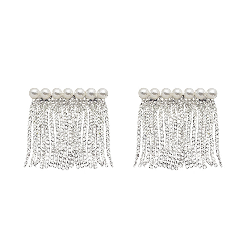 ZHONGTAI Sweet and little fresh earrings 22.6mmx22mm French minimalist style tassel earrings, pearl earrings, high-end chain tassel earrings
