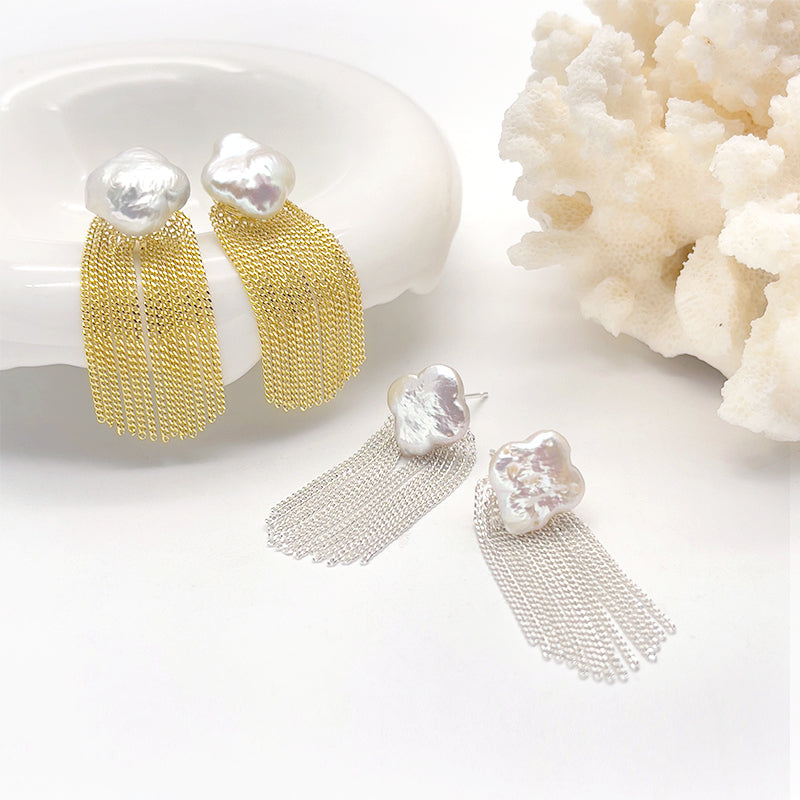 ZHONGTAI Sweet and little fresh earrings 42mmx13mm French minimalist temperament earrings, high-end feel chain tassel earrings, niche high-end feel earrings