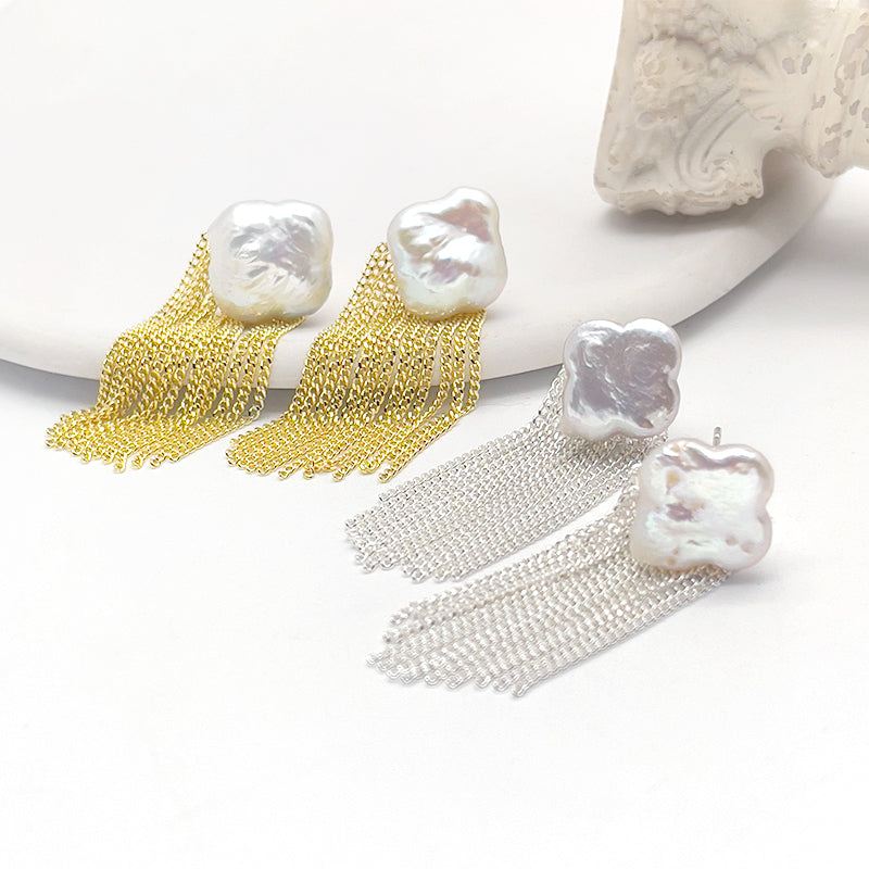 ZHONGTAI Sweet and little fresh earrings 42mmx13mm French minimalist temperament earrings, high-end feel chain tassel earrings, niche high-end feel earrings