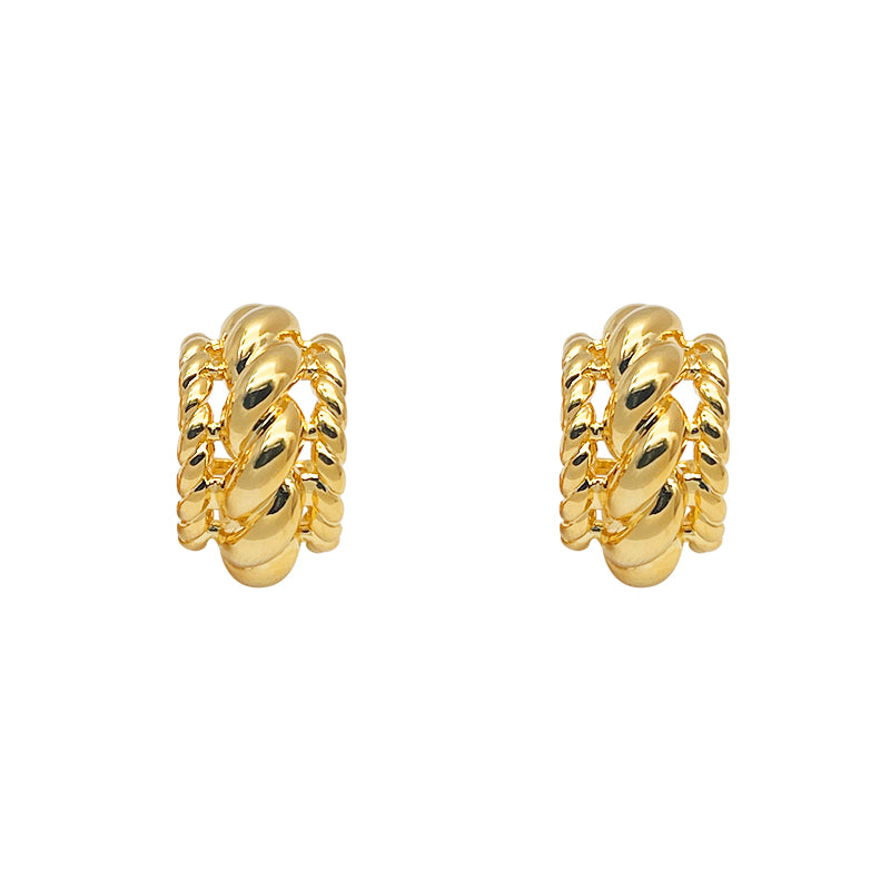 ZHONGTAI Sweet and little fresh earrings 18.5mmx10.5mm Fried Dough Twists Twist Ring European and American Style Ear Studs Small Popular Vintage Metal Knitted Ear Studs