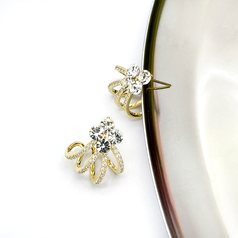 ZHONGTAI Sweet and little fresh earrings 19.7mmx16.7mm Full diamond earrings, niche high-end feel earrings